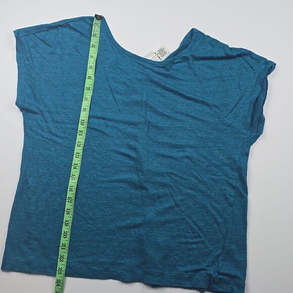 Rachel Zoe -1663 NWOT 100% Linen Asymmetrical Button Back Top Teal Large - Picture 5 of 6